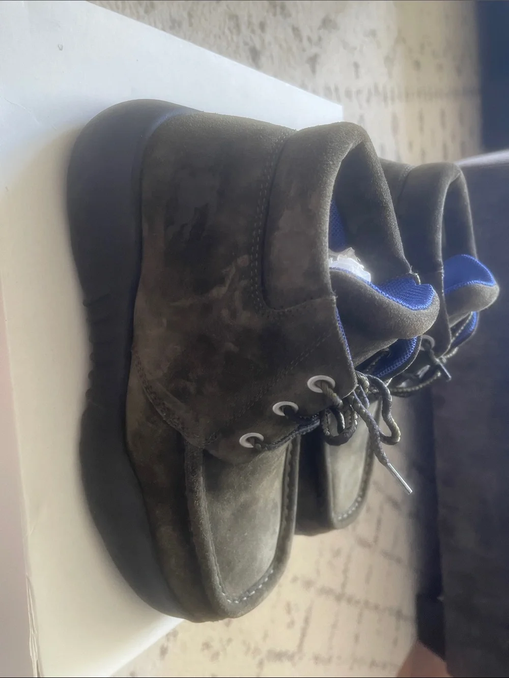 Burberry Olive Green Suede Chukka Boots with Blue Trim